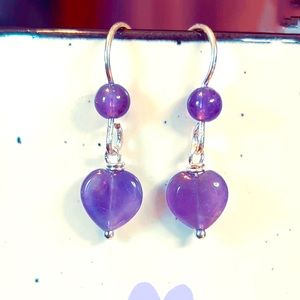 Amethyst Heart Earrings Sterling Silver‎ Valentines Day
